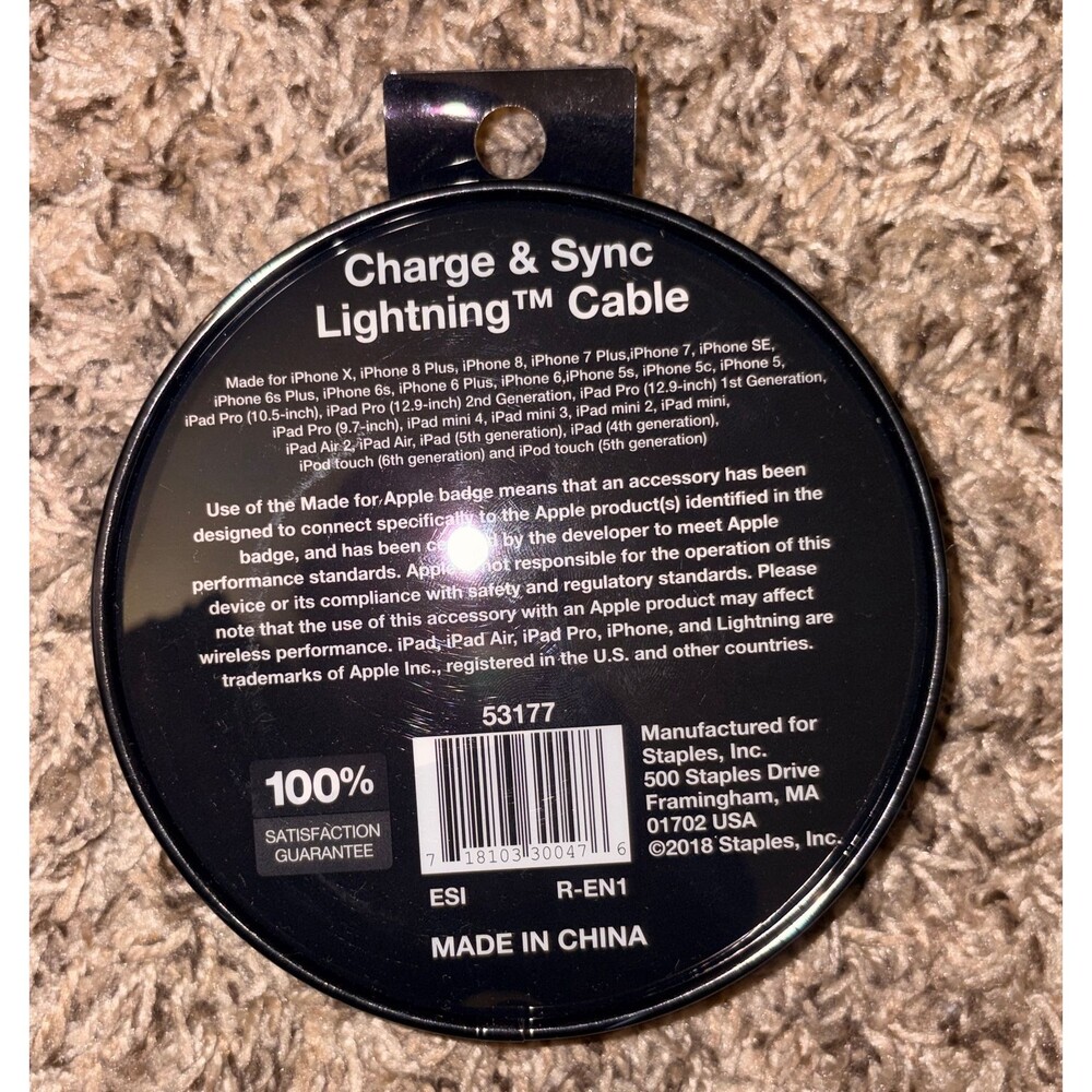 10FT MFi Certified iPhone Fabric Braided Lightning to USB-A Charging Cable - Picture 2 of 2